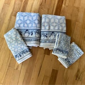 Blue Snowman Pattern Towels